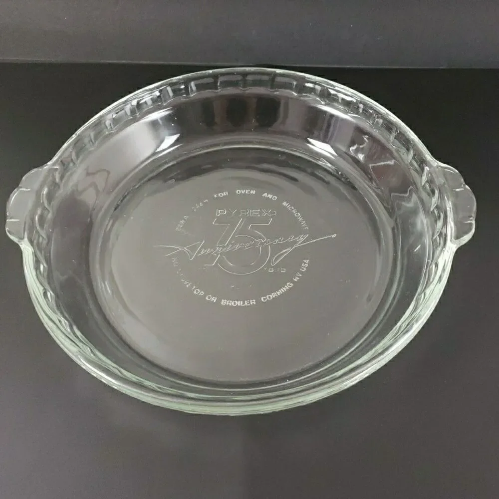 Pyrex Pie Plate 75 Anniversary 229A 23cm Fluted Deep Dish Clear Glass Baking